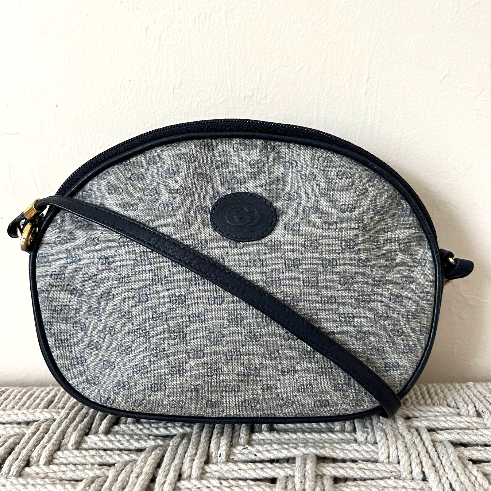Gucci Gg Plus Navy Canvas And Leather Crossbody Bag